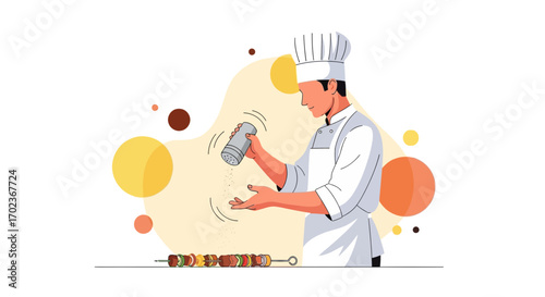 Culinary Expert Seasoning Meal With Salt, Cooking And Preparing Delicious Food