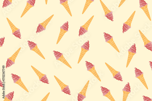 Ice cream pattern background. Pink ice cream background. Ice cream Illustration for packaging. ice cream seamless pattern