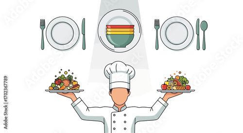 Culinary Precision: A Chef's Presentation Of Delicious Dishes And Prepared Meals