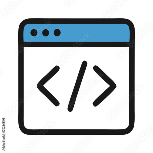 Vector icon of coding window with HTML tag symbol. Perfect for web development, programming, software, coding, app design, UX, UI, and technology-related projects