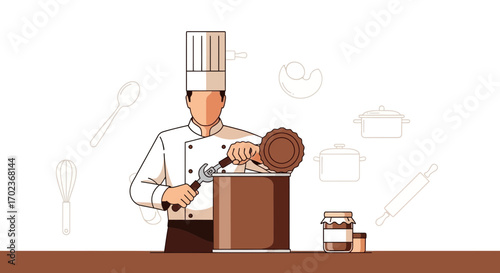 Chef Opening Container With Special Tool, Culinary Creation Preparation, Food Ingredients