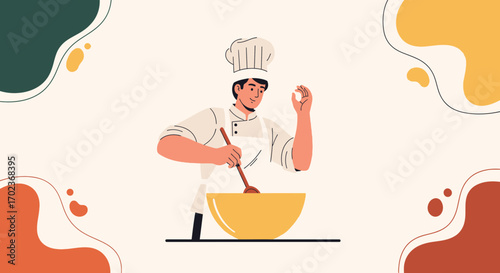 Chef Preparing And Showing Approval, Ideal For Culinary Arts, Restaurant, Or Food Related Projects
