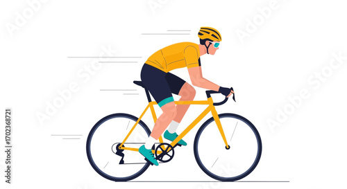Cycling Enthusiast Racing On Bicycle Achieving Speed Against White Background