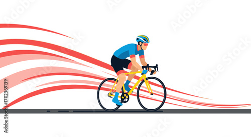 Cyclist Racing, Dynamic, Illustration Demonstrating Speed And Sportive Activity