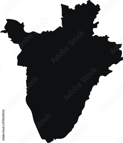 Burundi country silhouette black map outline isolated on white background