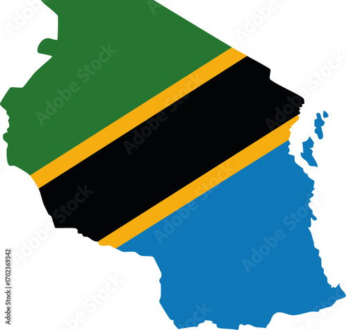 Tanzania country map with national flag colors and emblem isolated vector