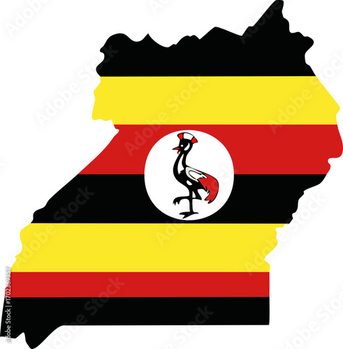 Uganda country map with national flag colors and emblem isolated vector