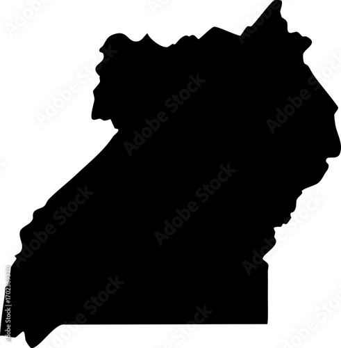 Uganda country silhouette black map outline isolated on white background