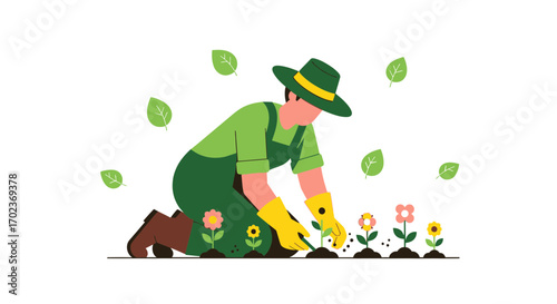 Dedicated Horticulturist Nurturing Blossom, Cultivating Floral Beauty Within Garden's Perimeter