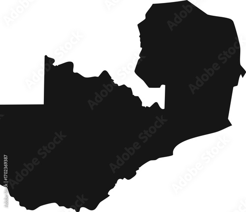 Zambia country silhouette black map outline isolated on white background