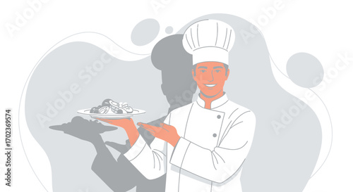 Chef Presenting Gourmet Dish Showing Culinary Expertise And Kitchen Savvy Skills