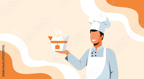 Chef Presenting Tea, Culinary Artwork, Restaurant Drink, Beverage Preparation, Refreshment.
