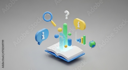 Wallpaper Mural A colorful book with various icons and symbols floating around it. Torontodigital.ca