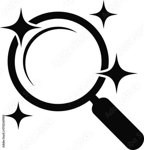 Magnifying Glass Sparkling a Simple Icon for Cleanliness and Clarity a Symbol of Scrutiny Precision and Discovery with Glimmering Star Accents