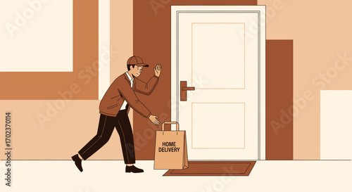 Delivery Person at Doorway Delivering Package Concept With Modern Style Illustration