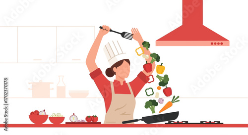Chef's Culinary Creation: Preparing Fresh Vegetables for A Delicious Dish In The Kitchen,