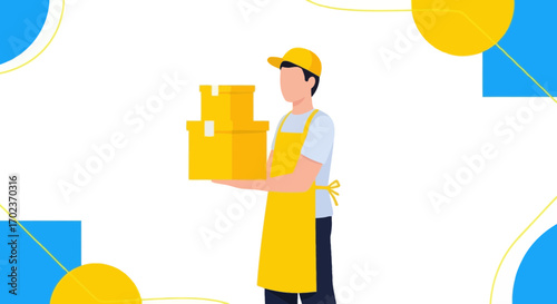 Delivery Personnel Carries Boxes, Ready To Deliver Packages Seamlessly and Efficiently To Clients