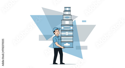 Delivery Professional Holding Boxes, Illustrating Logistics, Shipping, and Retail Concepts