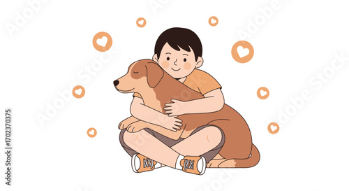 Child Cradles Canine, Emanating Pure Tenderness And Untouched Affection