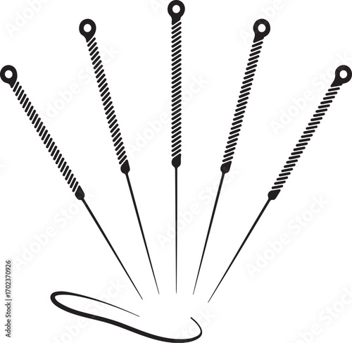 Five Acupuncture Needles Arranged in a Fan Shape with a Swirl therapy alternative medicine