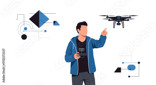 Drone Pilot Directing Aeroplane Operation with Technical Precision and Modern Innovation