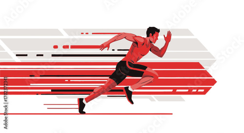 Dynamic And Vigorous Runner In Full Stride Emphasizing Motion And Speed Against Background