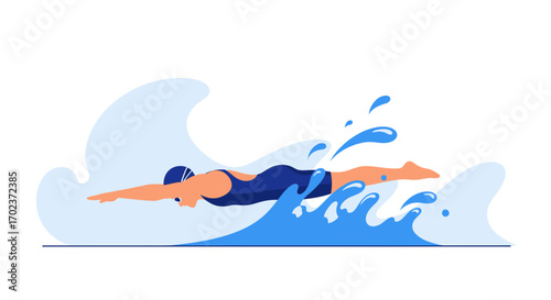 Dynamic Aquatic Athlete Gliding Through The Water With Fluid Movements and Bold Colors