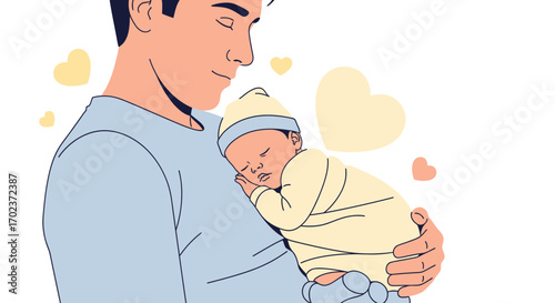Father Embracing His Newborn, Cherishing the Bond of New Life, Symbolizing Parental Love