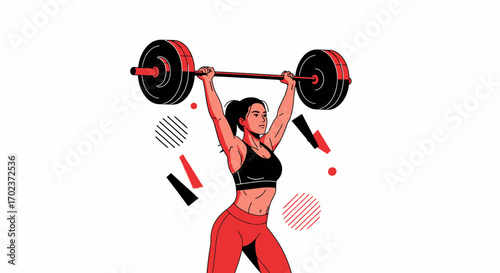 Female Athlete Lifting Heavy Weights in A Modern Style Illustration for Fitness