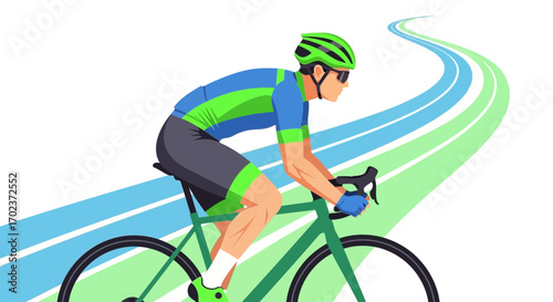 Dynamic Cyclist On A Sport Bicycle With A Road Striped Background Vector Illustration