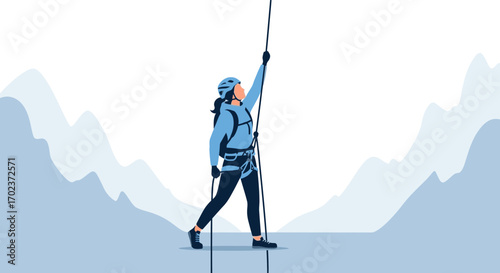 Female Climber Ascending a Mountain, Reaching for Altitude in Pursuit Of Her Goals