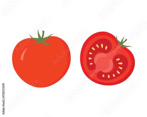 Fresh Red Tomatoes Vector Illustration – Whole and Halved Tomato Clipart for Culinary Design