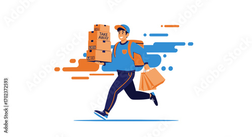 Dynamic Delivery Courier Delivering Takeaway Orders Efficiently and Swiftly
