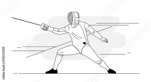 Dynamic Fencing Illustration Of An Athlete In Action Position With Swift Sword Movement