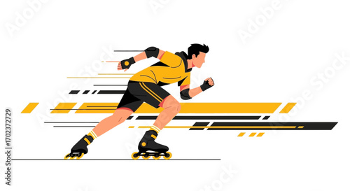 Dynamic Inline Skating Depiction Featuring Energetic Action, Vibrant Colors, And Fast Motion