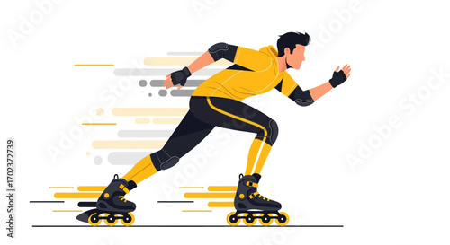 Dynamic Inline Skater in Action Depicted with Energetic Speed Lines and Vibrant Composition