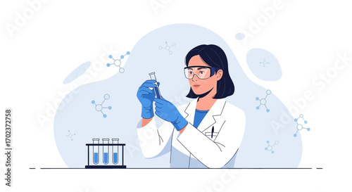 Female Scientist Analyzing Test Tube Samples in a Laboratory for Research Purposes
