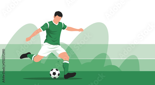 Dynamic Soccer Player Kicking The Ball With Vector Background And Modern Illustrations