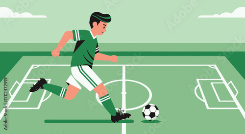 Dynamic Soccer Player Kicking Ball on the Field During a Friendly Match