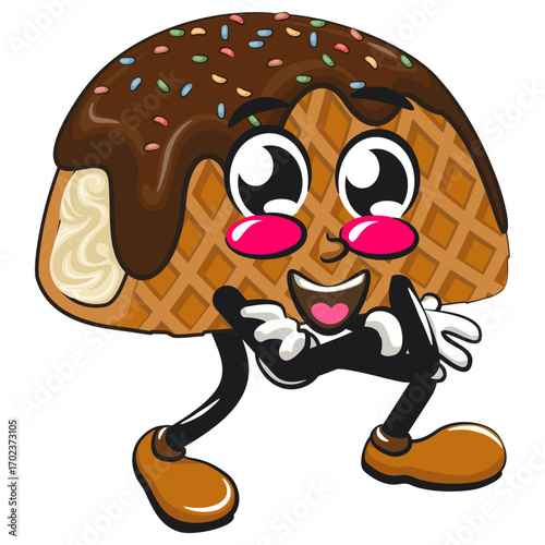 cute choco taco ice cream mascot character vector illustration folding his arms calmly, work of hand drawn