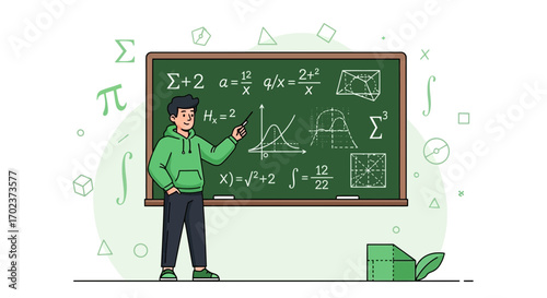 Educator Presents Mathematical Concepts: A Modern Illustration on a Chalkboard
