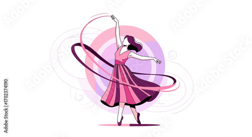 Elegant Illustration Of A Dancer Moving With Dynamic Ribbon In Modern And Artistic Style