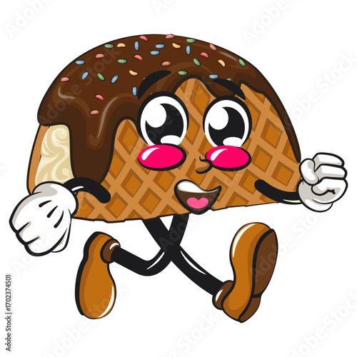 cute choco taco ice cream mascot character vector illustration walking, work of hand drawn