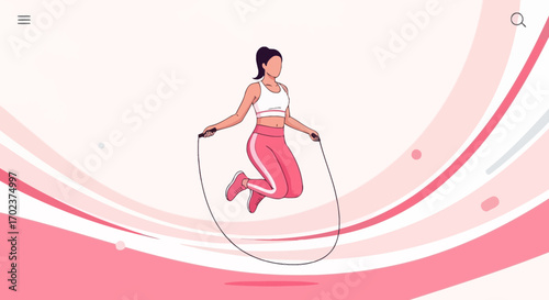 Energetic Athlete Performing a Jump Rope Exercise in a Dynamic Colorful Composition
