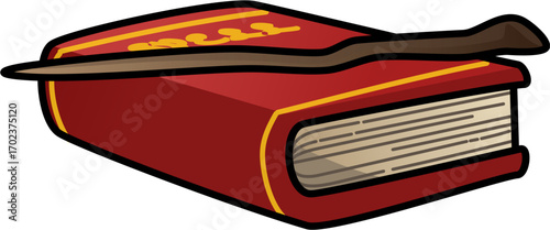 Red Magic Spell Book with Wand