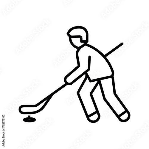 Hockey player with stick and puck sport