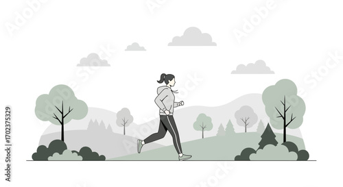 Energetic Female Runner Enjoying Nature's Serenity During Morning Exercise Session
