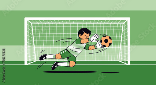 Goalkeeper Making a Save During a Football Match in a Vector Illustration