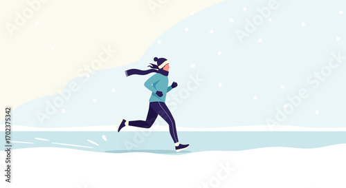 Energetic Figure Running Through Snowstorm: Pursuit of Wellness in Wintery Conditions