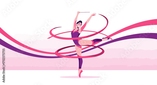 Graceful Rhythmic Gymnastics Performer With Flowing Ribbons In Creative Artistic Style